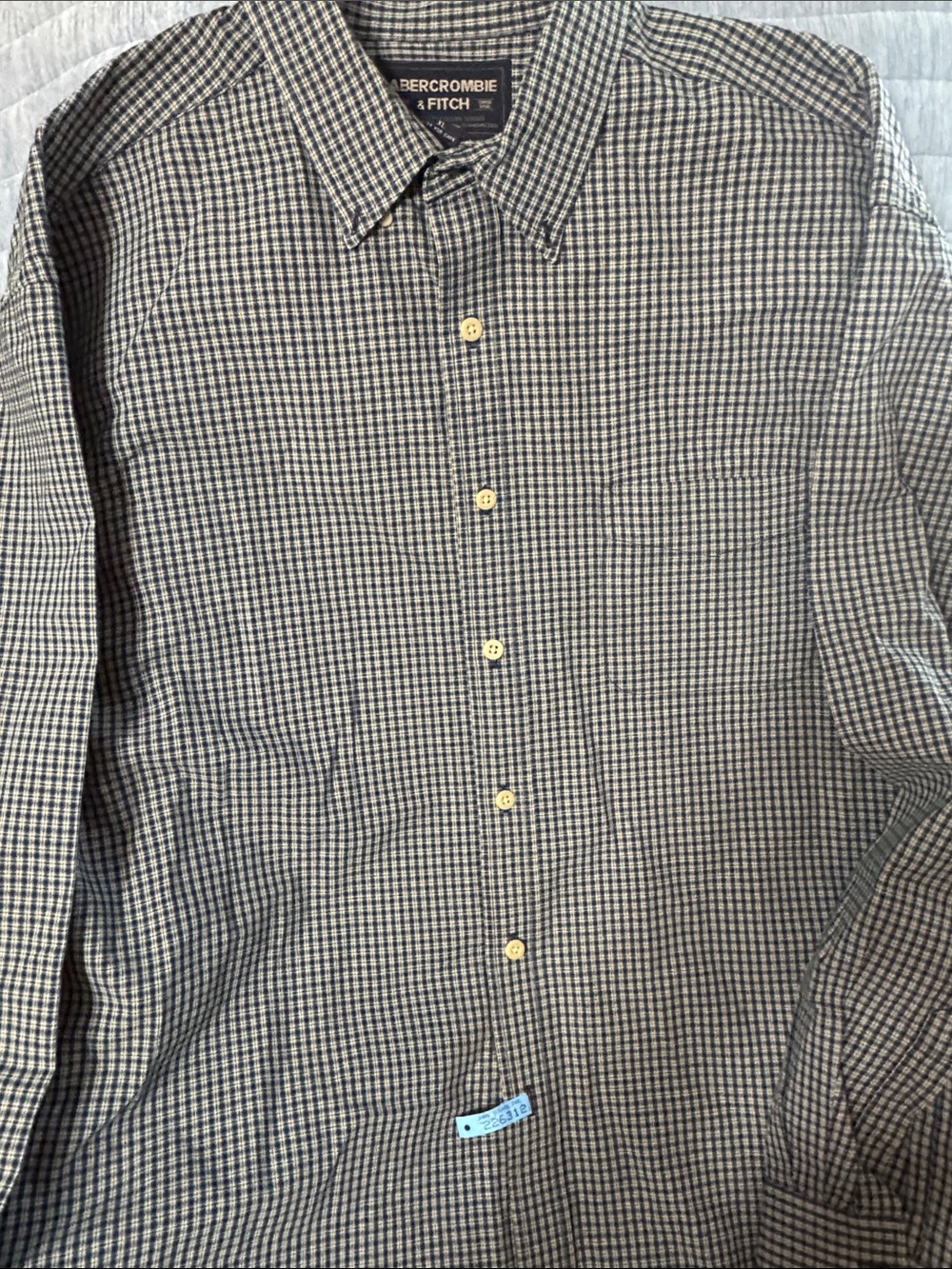 Abercrombie & Fitch Men's Navy and White Check Button-Down Shirt